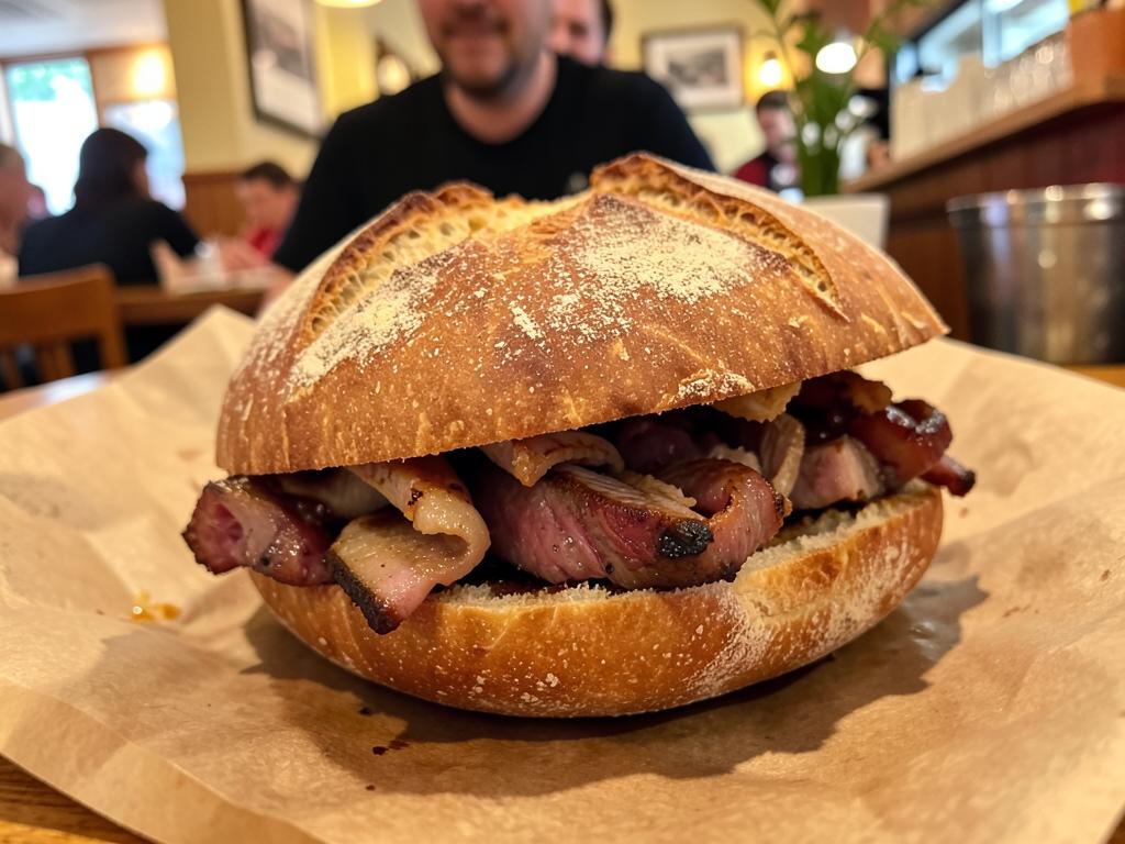 Bocadillo de pata asada en pan crujiente